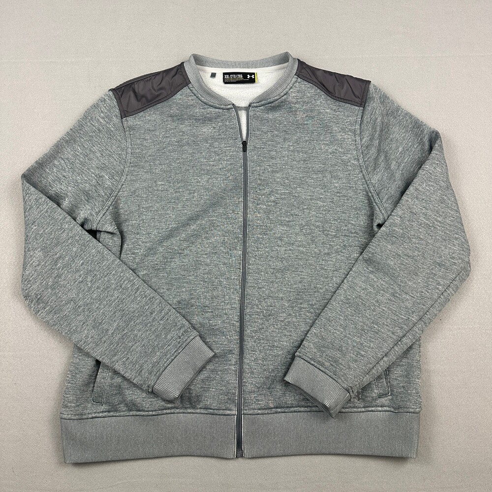 Under Armour Jacket Men 2XL Gray Full Zip Windbreaker Golf Bomber Blade Collar